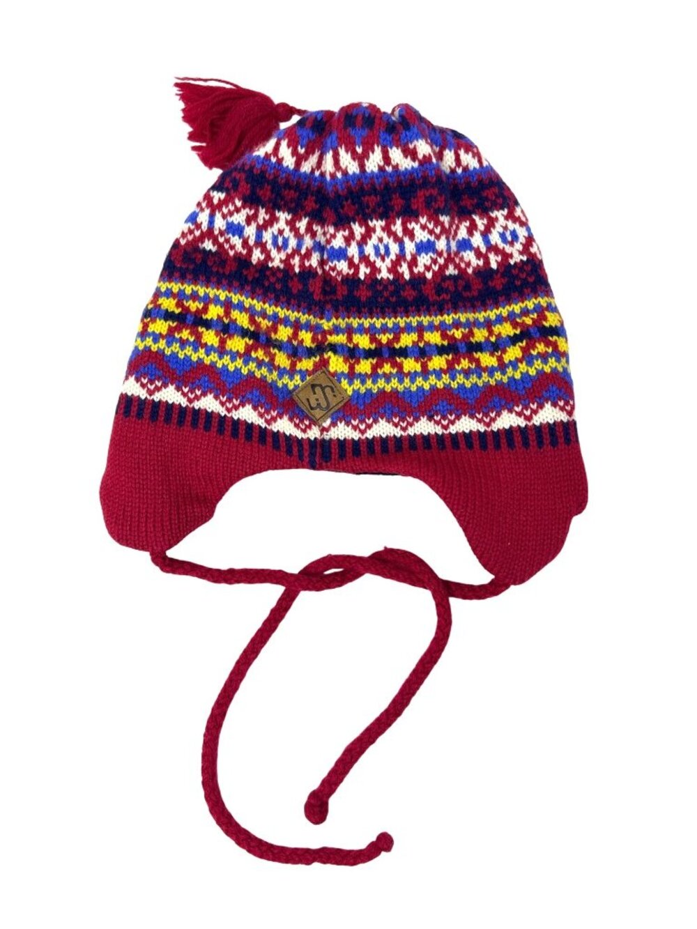 Vtg Merkley Nordic Fair Isle Wool Beanie Earflap Tassel Snow Ski Winter Hat